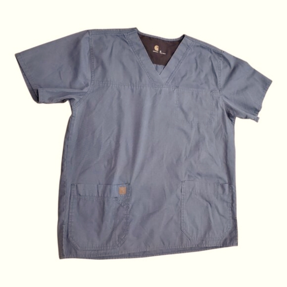 CARHARTT 2 Mens Scrub Tops Ripstop 4-Pocket V-Neck Gray/Blue